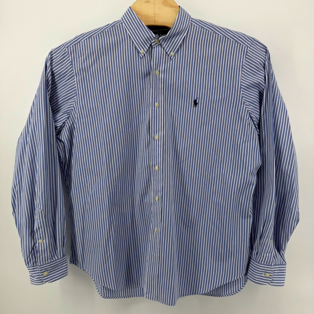 Ralph Lauren Mens Classic Fit Striped Button Down Shirt Blue White XL - Picture 2 of 8